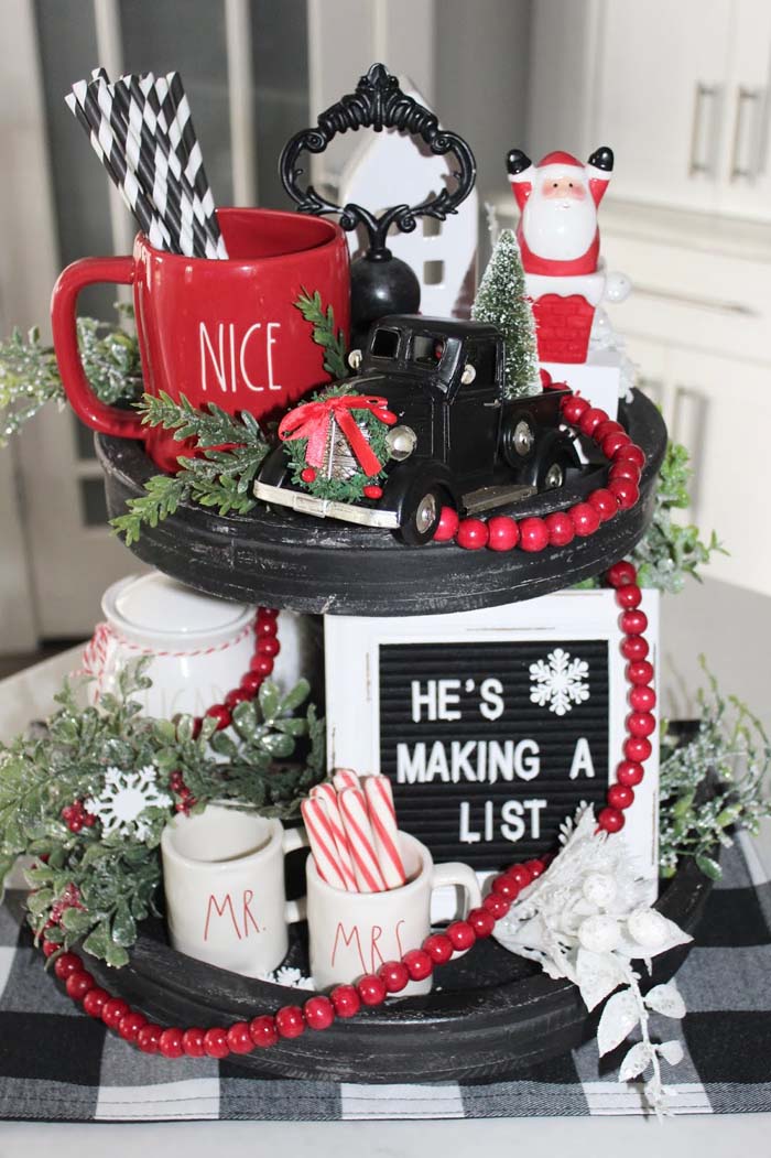 Santa Tiered Tray #tieredtray #Christmas #decorhomeideas