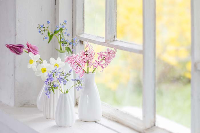 Spring Flowers White Vase Old Windowsill