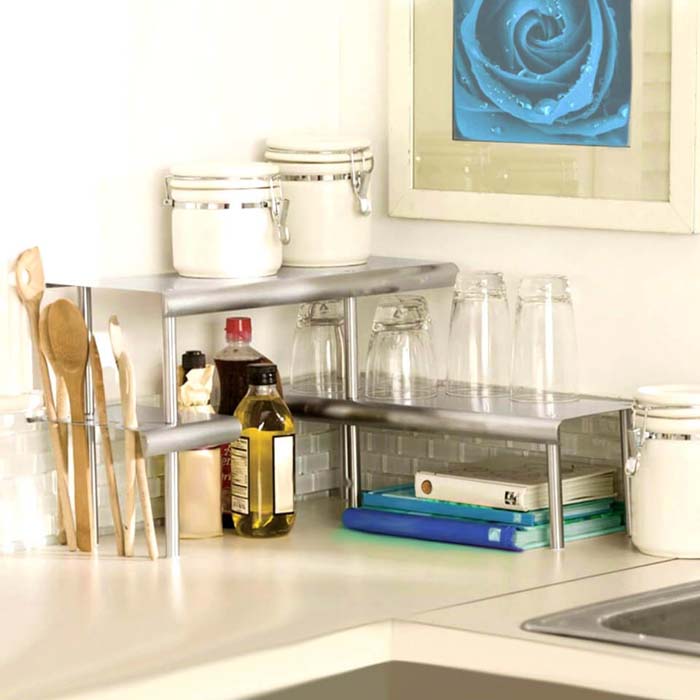 Stacked Brushed Metal Corner Shelving #kitchen #countertop #organization #decorhomeideas