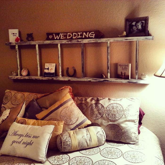 Sweet Over-the-Bed Country Keepsake Shelf #diy #ladder #repurpose #decorhomeideas