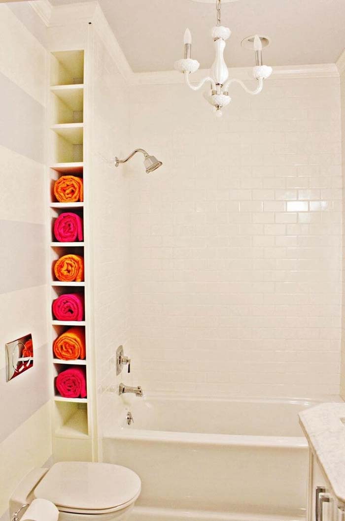 Tucked-Away Wall Unit Towel Unit #bathroom #towel #storage #decorhomeideas