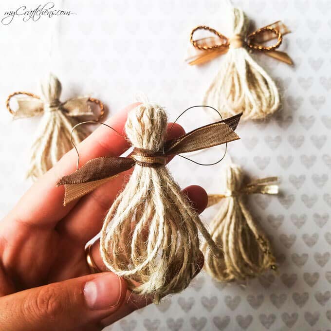 Twine Angel Ornament with Ribbon and Wings #Christmas #rustic #ornaments #decorhomeideas