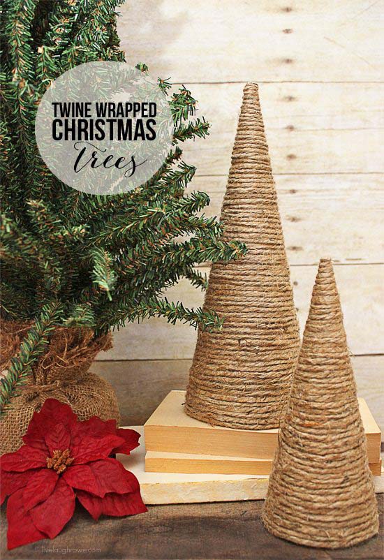 Twine Wrapped Christmas Trees #Christmas #tree #crafts #decorhomeideas