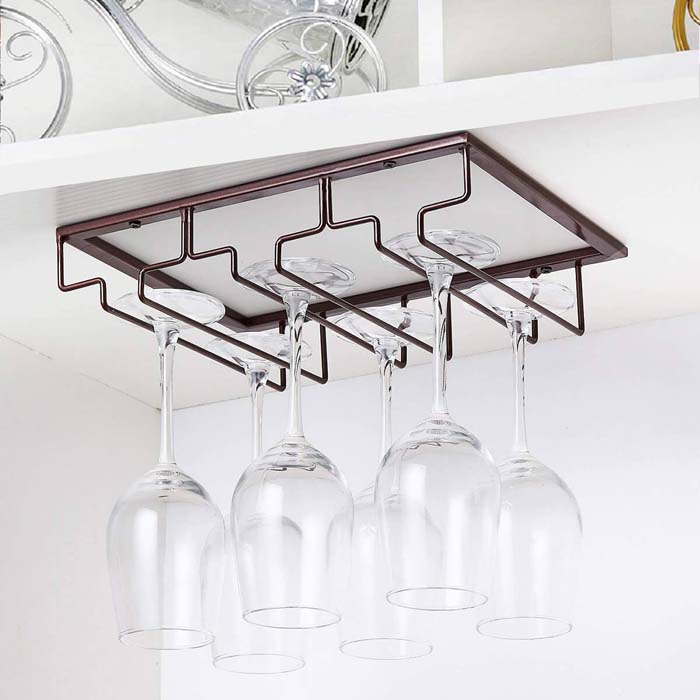 Under the Cabinet Wine Glass Storage #smallkitchen #storage #organization #decorhomeideas