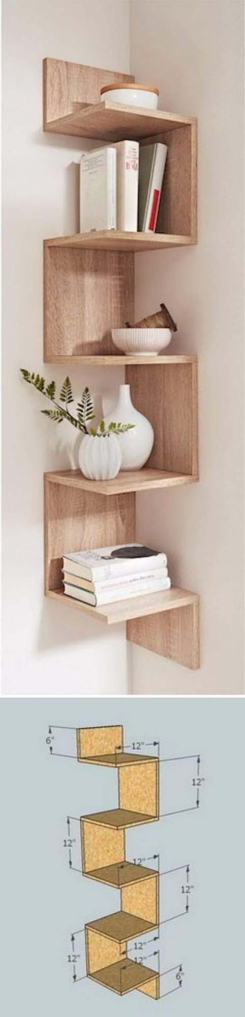 Unique Corner Zigzag Shelf #diy #wood #crafts #decorhomeideas