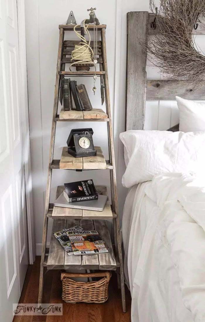 Upcycled Orchard Ladder Turned Nightstand #bedroom #vintage #decor #decorhomeideas