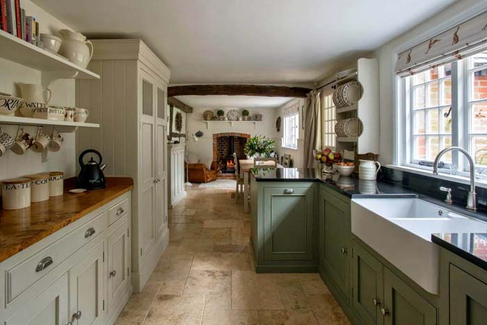 White and Olive Green Blended Cabinets #farmhouse #kitchen #cabinet #decorhomeideas