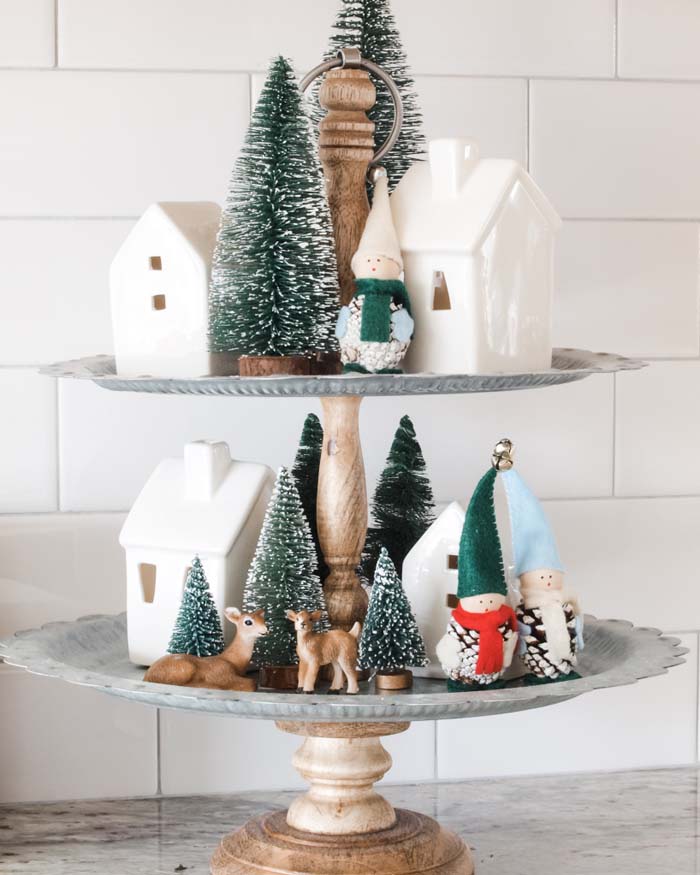 Winter Village Tiered Tray #tieredtray #Christmas #decorhomeideas