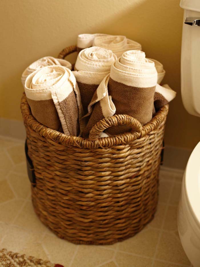 Woven Provincial Rolled Towel Basket #bathroom #towel #storage #decorhomeideas