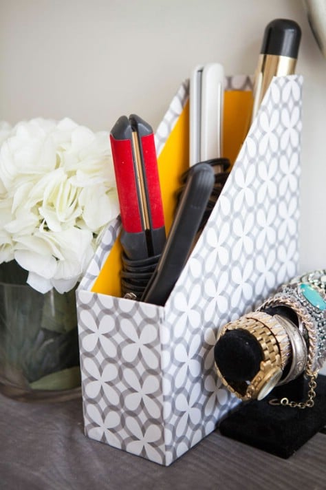 Use A Magazine Holder In An Unconventional Way #organization #storage #home #decorhomeideas