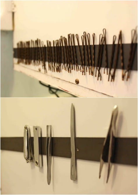 Use Magnetic Tape To Hold Bobby Pins And Other Small Metallic Items #organization #storage #home #decorhomeideas