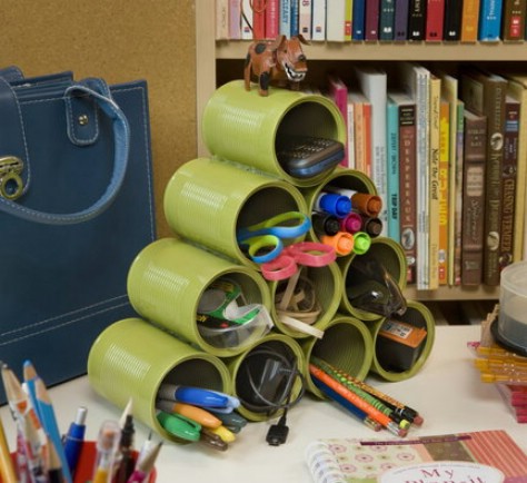 Make An Empty Tin Can Organizer #organization #storage #home #decorhomeideas