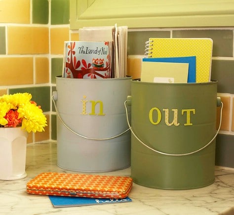 Use Pails For Incoming And Outgoing Mail Tasks #organization #storage #home #decorhomeideas