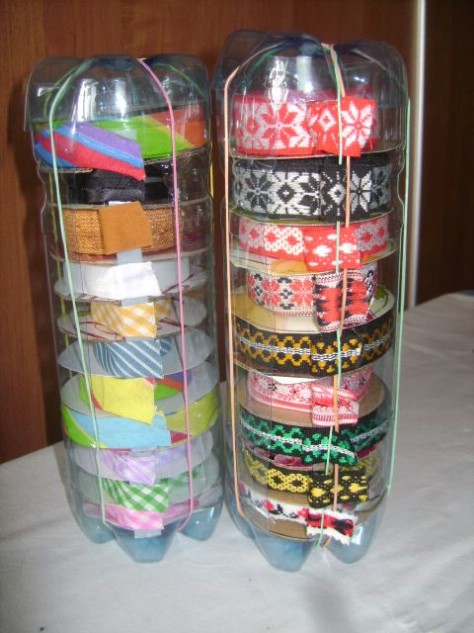 Use Old Plastic Bottles To Store Ribbon And Twine #organization #storage #home #decorhomeideas