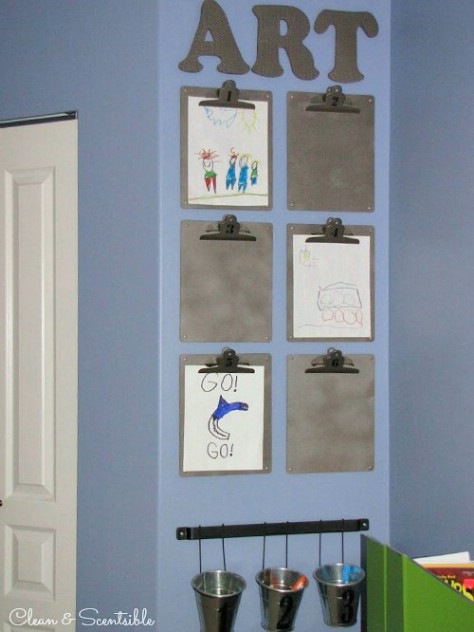 Display Your Kids Artwork On Clipboards #organization #storage #home #decorhomeideas