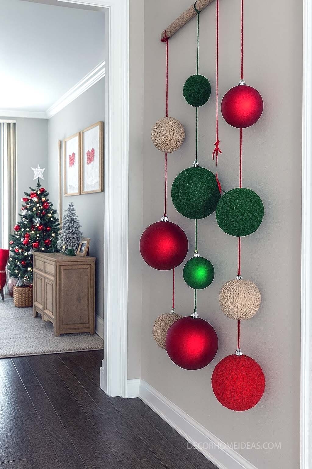Cozy Christmas Wall Decor Idea with Hanging Ornaments