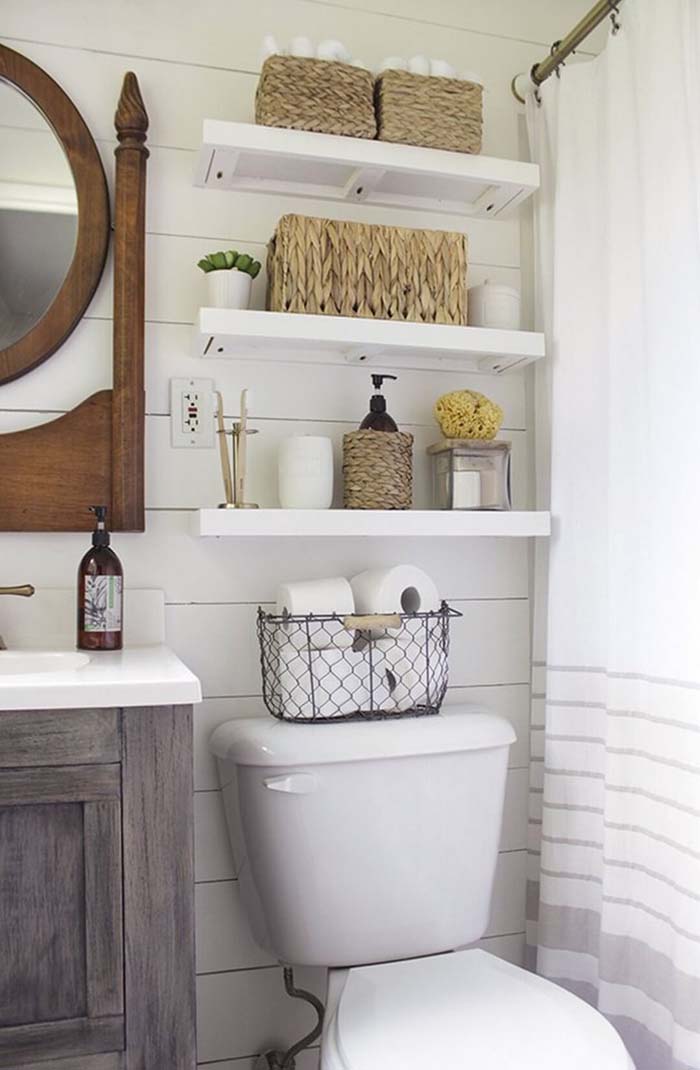 Above The Toilet Bathroom Shelves #overtoiletstorage #storage #toilet #decorhomeideas