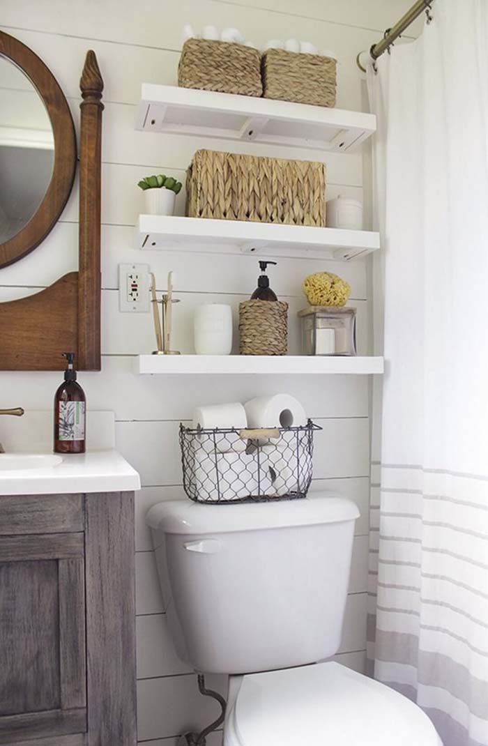 32 Smart Over The Toilet Storage Ideas, Width Of Shelves Above Toilet