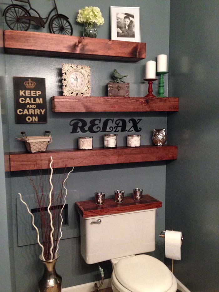 Above The Toilet Wood Bathroom Shelves #overtoiletstorage #storage #toilet #decorhomeideas