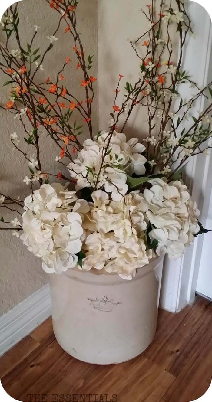 Arranging Flowers in Stoneware Crocks #farmhouse #furniture #decorhomeideas