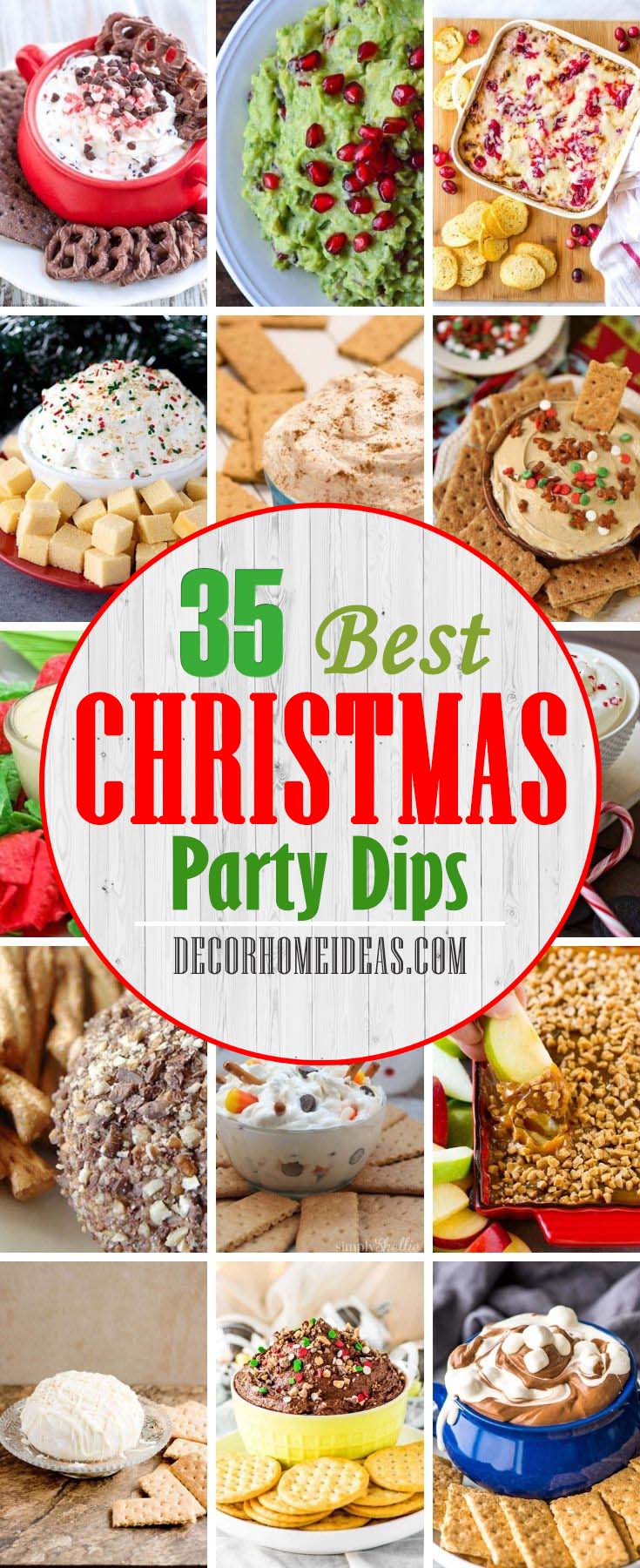 Best Christmas Party Dips. Don't forget to make dips for your Christmas party guests. From Peppermint fluff dip to Cinnamon Roll Cheesecake, here are the best dips to make this holiday season. #decorhomeideas