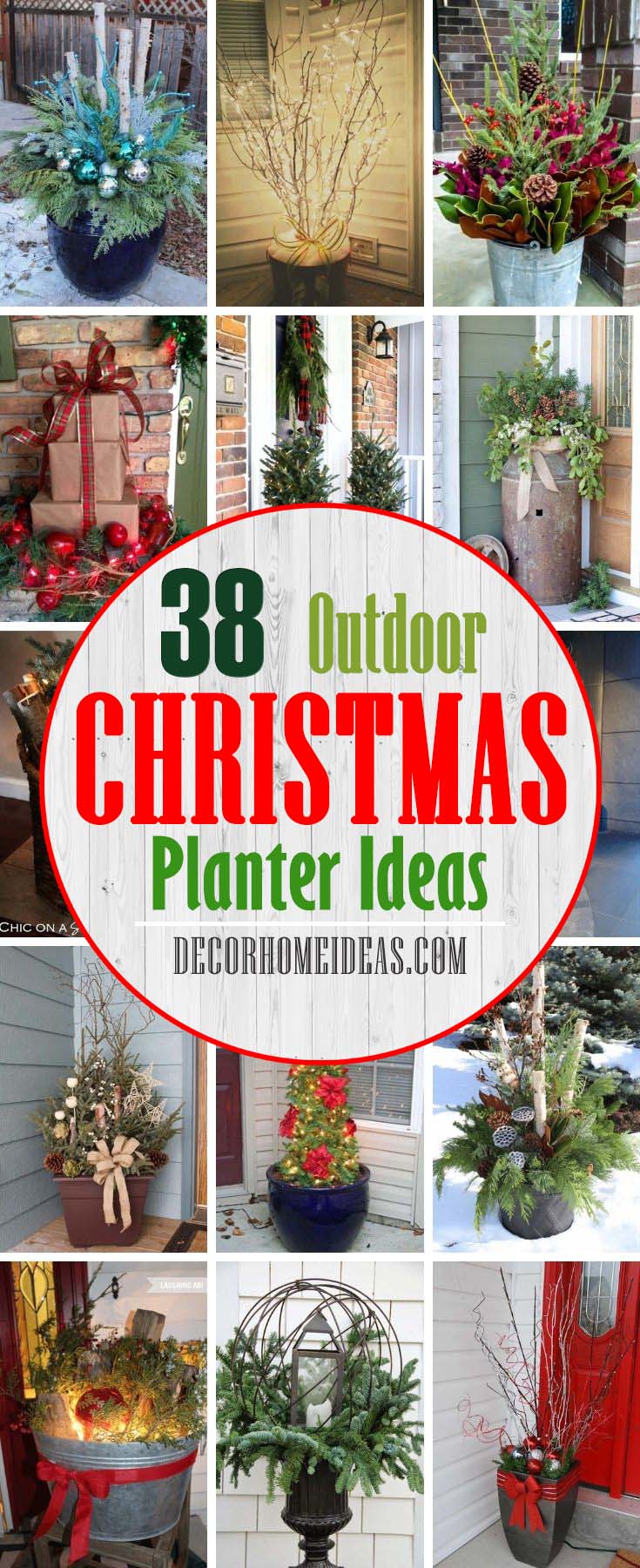 Best Outdoor Holiday Planter Ideas. How to decorate outdoors for Christmas with planters. Best porch planters and pot ideas with evergreen branches, berries & pine cones! #decorhomeideas