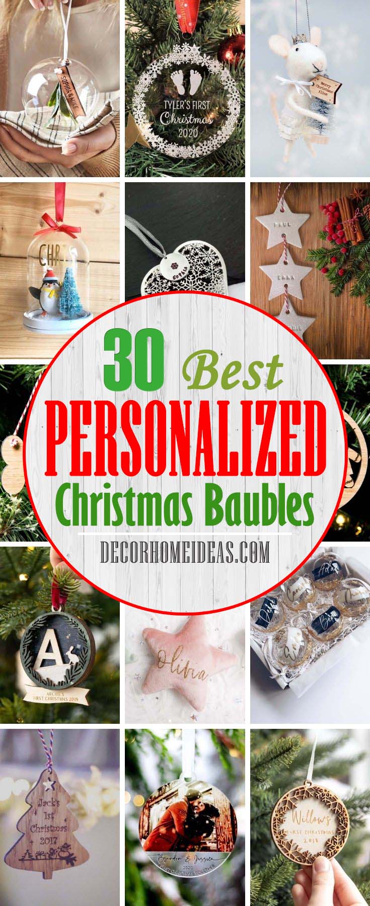 Best Personalized Christmas Baubles. Add a special touch this year with a decoration you'll treasure - you'll find personalized baubles, personalized baby's first Christmas decorations and new home baubles here. #decorhomeideas