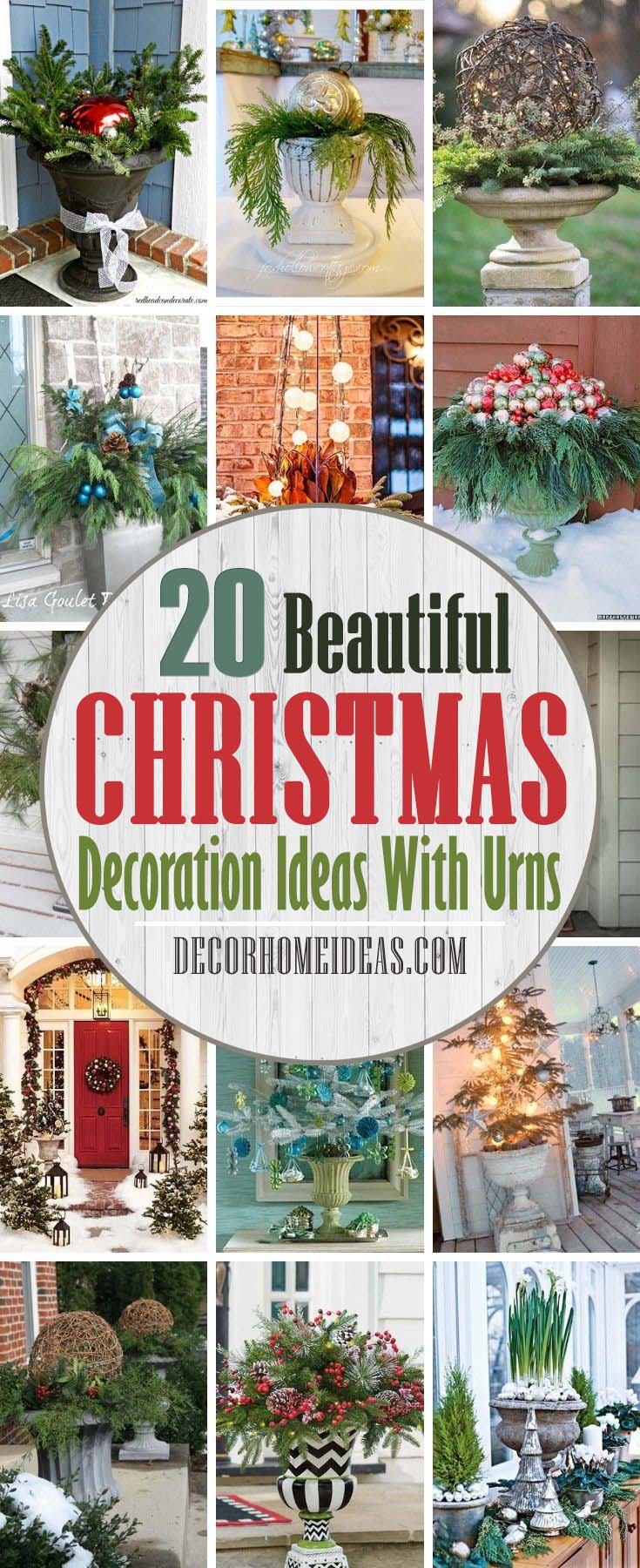 Best Ways To Decorate With Urns For Christmas. There is nothing as lovely as urns flanking a front door to amp up your curb appeal on Christmas and add to the welcoming feel of your home. #decorhomeideas