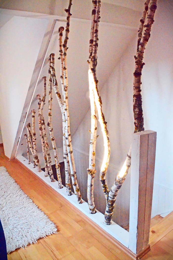 Birch Wood Stair Banister #branches #homedecor #decorhomeideas