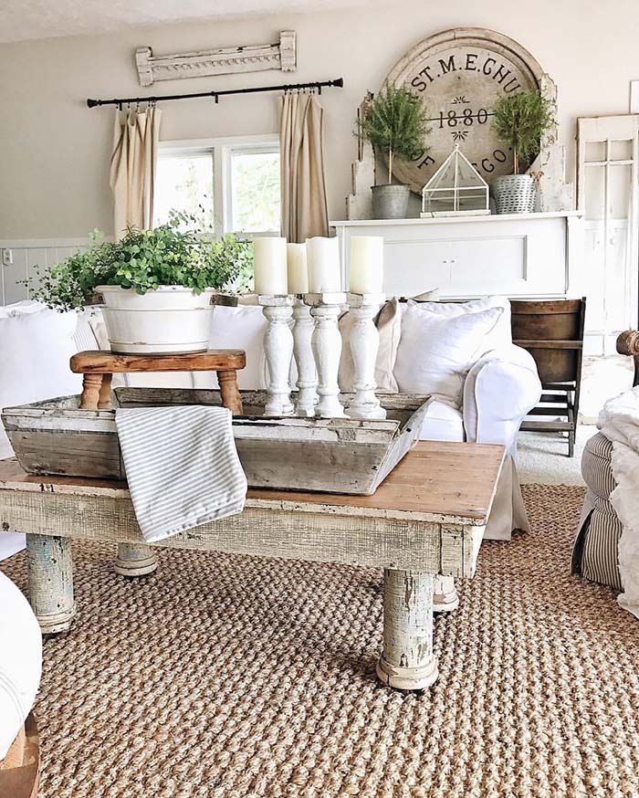 Butcher Block Table and Baluster Candle Stands #farmhouse #furniture #decorhomeideas