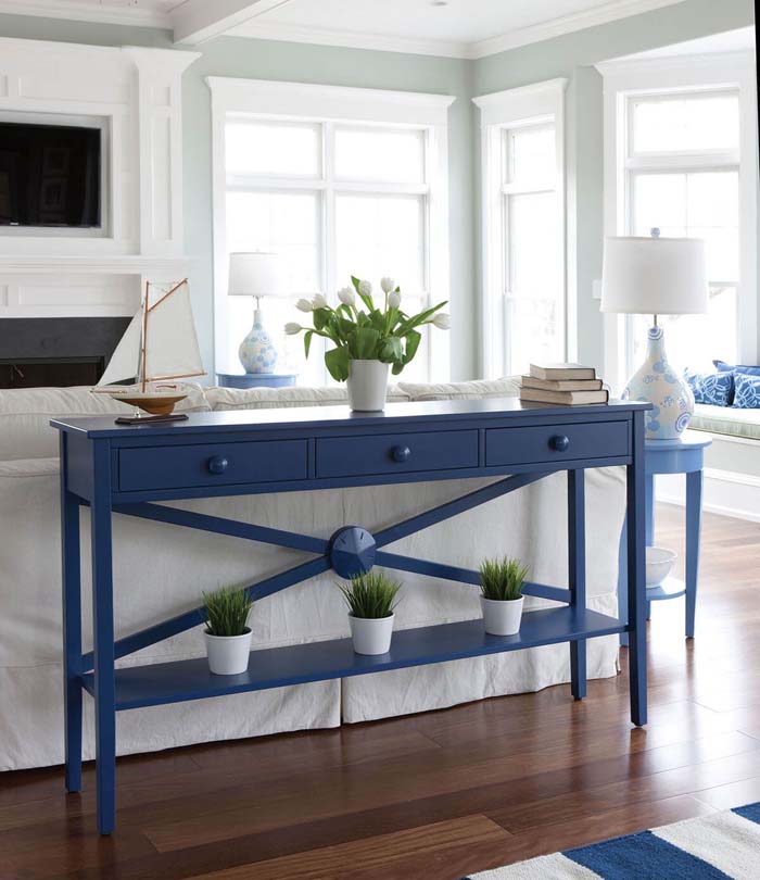 Caribbean Blue Drawer & Runner Sofa Table #sofatable #decorhomeideas