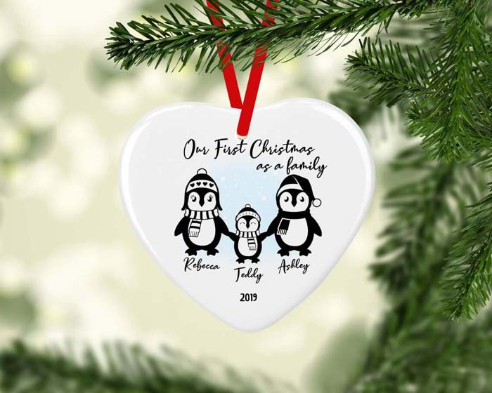 Ceramic First Family Christmas Penguin Bauble #Christmas #personalizedbaubles #baubles #decorhomeideas