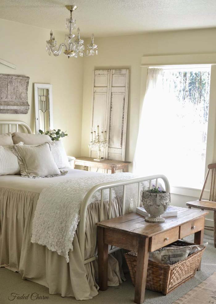 Charming Bedroom with Antique Bed Frame #frenchcountry #decor #decorhomeideas