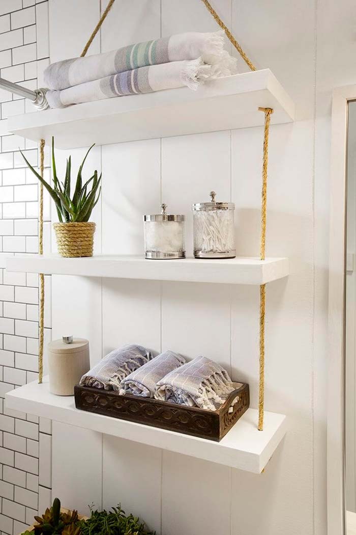 Chic Hanging Bathroom Storage Shelves #overtoiletstorage #storage #toilet #decorhomeideas