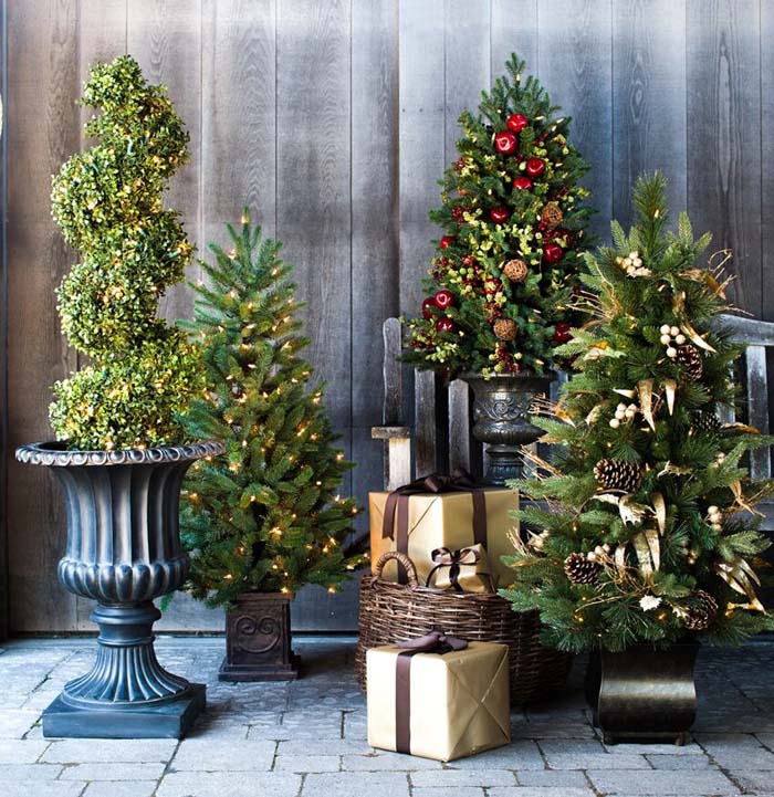 Christmas Trees in Decorative Planters #Christmastree #outdoor #decorhomeideas