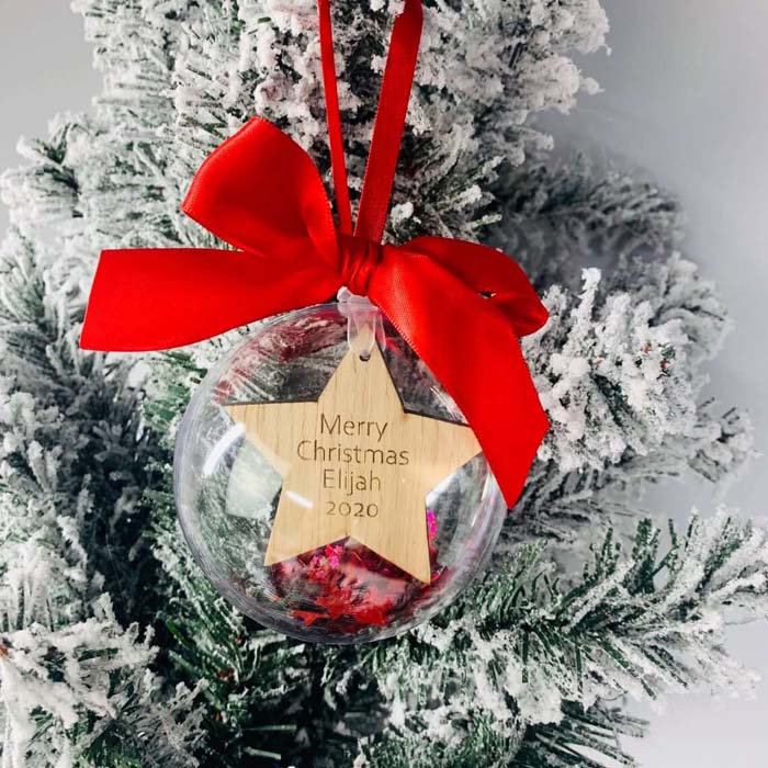 Clear Bubble Filled Star Cut Bauble #Christmas #personalizedbaubles #baubles #decorhomeideas