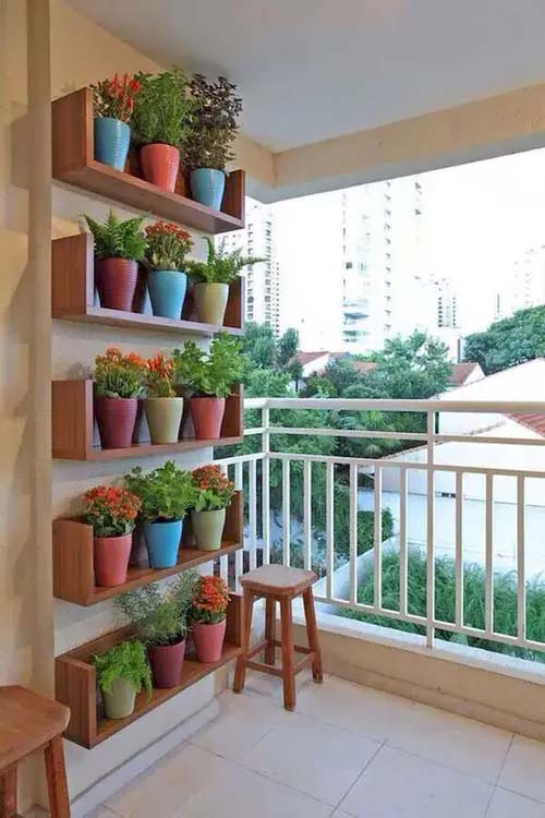 Colorful Pots on Shelves #verticalgarden #homedecor #decorhomeideas