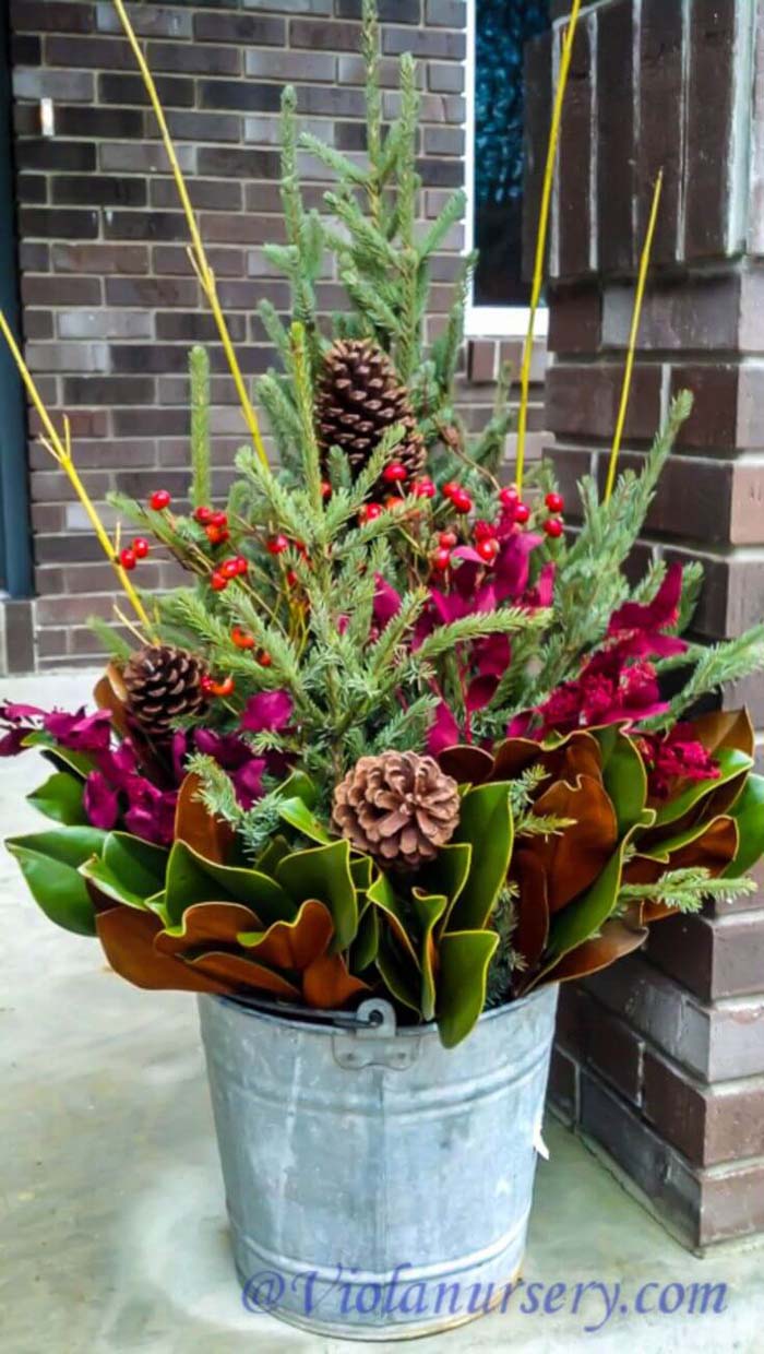 Colorful Winter Porch Planter Project #Christmas #outdoor #planter #decorhomeideas