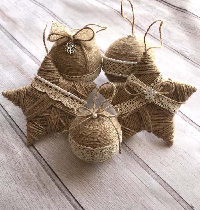 Country Home Twine Ornaments #Christmas #ornaments #rustic #decorhomeideas
