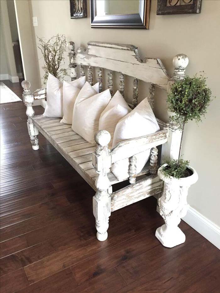 Distressed Headboard Bench Hallway Seating #farmhouse #furniture #decorhomeideas