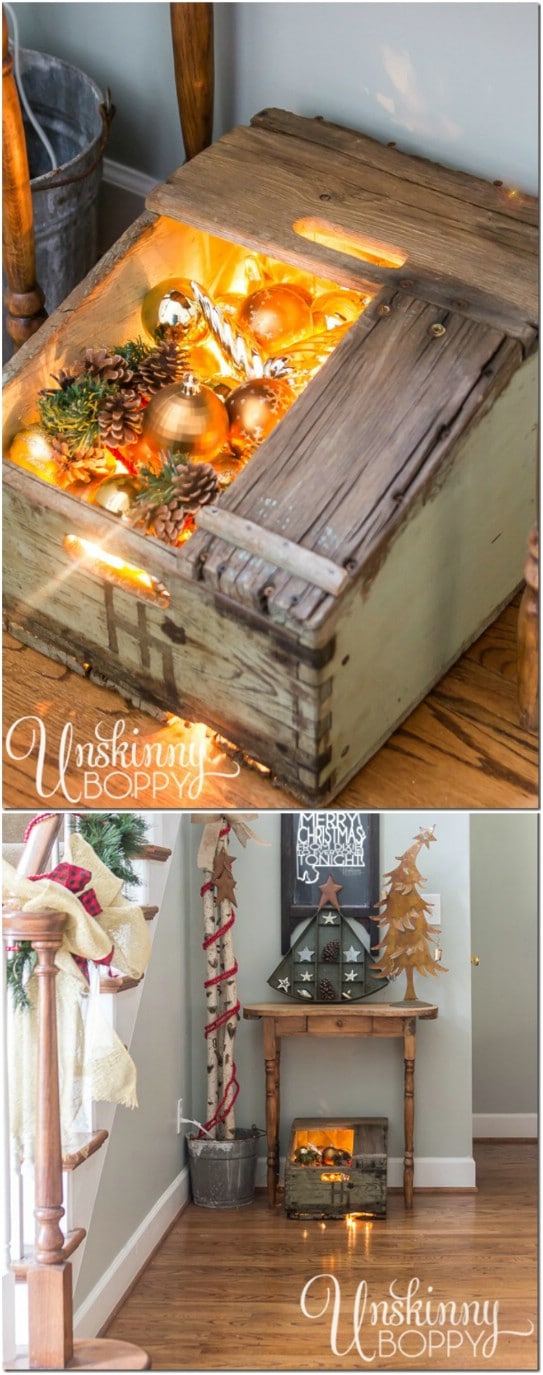 DIY boxed Lights #Christmas #reclaimedwood #decorhomeideas