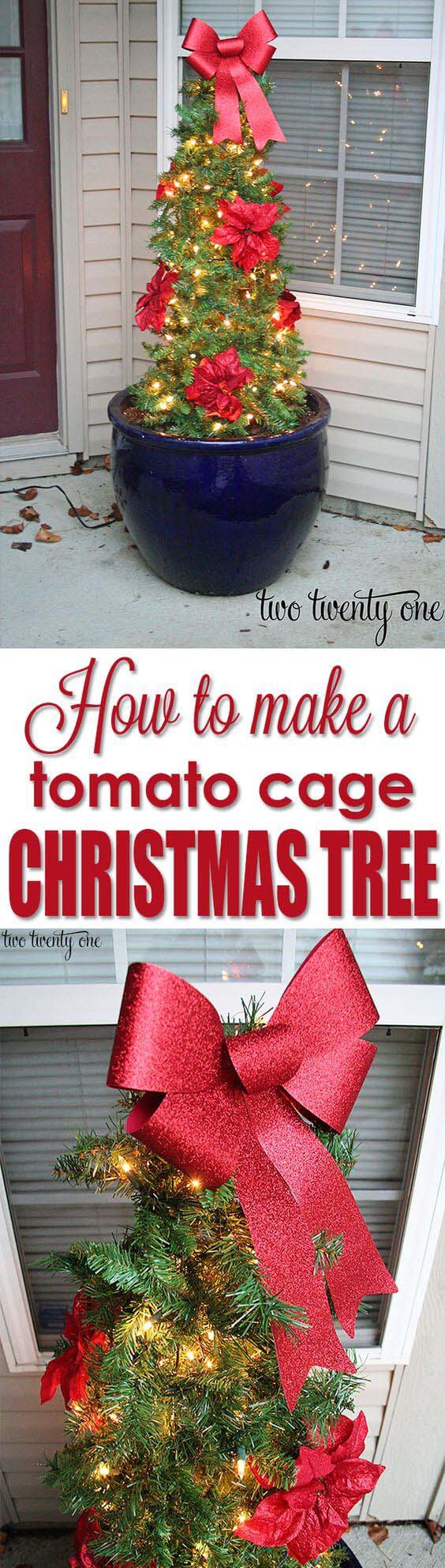 DIY Decorative Tomato Cage Christmas Tree #Christmastree #outdoor #decorhomeideas