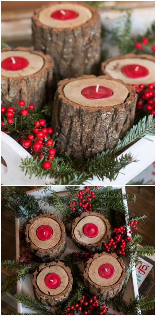 DIY Rustic Wooden Christmas Candle Holders #Christmas #reclaimedwood #decorhomeideas
