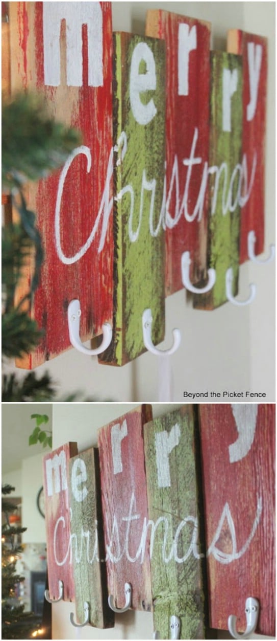 DIY Scrap Wood Stocking Hanger #Christmas #reclaimedwood #decorhomeideas