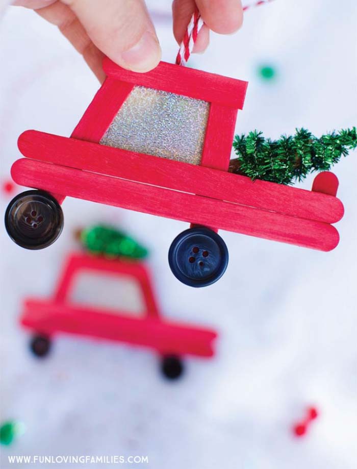 DIY Truck Popsicle Stick Ornament #Christmas #ornaments #kids #diy #decorhomeideas