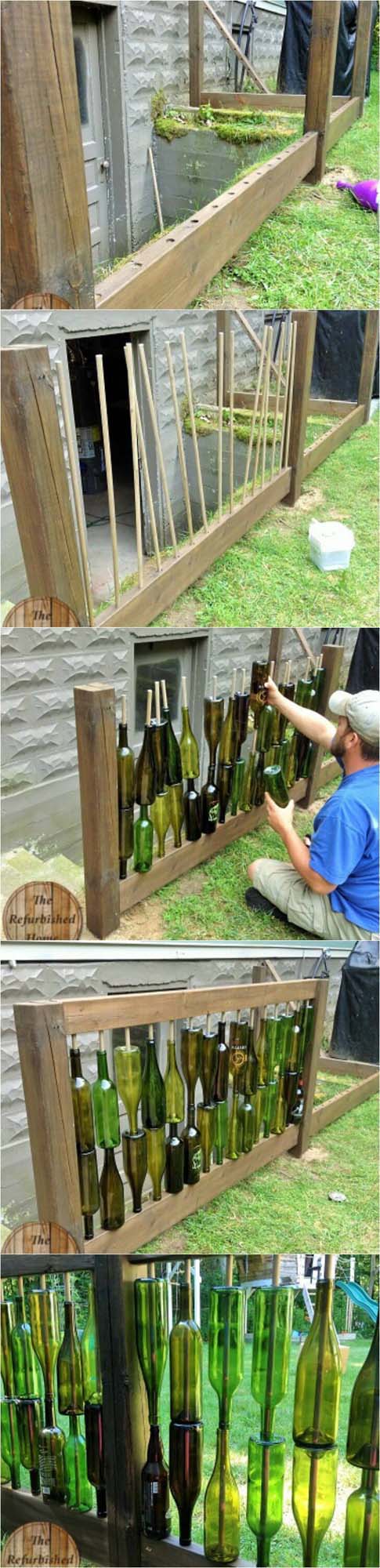 DIY Wine Bottle Backyard Centerpiece #winebottle #crafts #repurpose #decorhomeideas