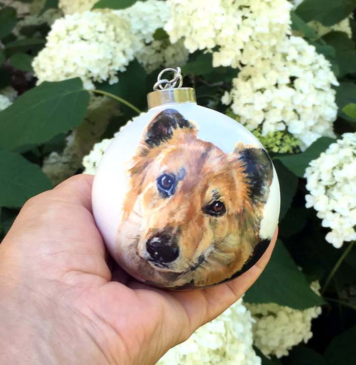 Dog Painted Pet Portrait Bauble #Christmas #personalizedbaubles #baubles #decorhomeideas