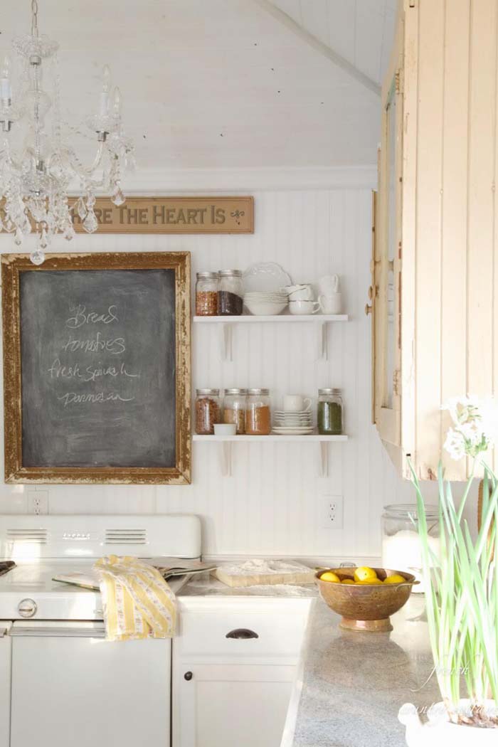 Eclectic French Kitchen with Rustic Chalkboard Sign #frenchcountry #decor #decorhomeideas