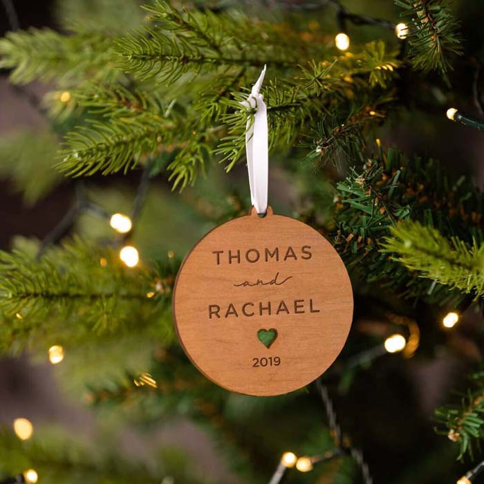 Engraved Wooden Couple’s Celebration Bauble #Christmas #personalizedbaubles #baubles #decorhomeideas