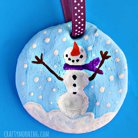 Fingerprint Snowman Salt Dough Ornament #Christmas #ornaments #kids #diy #decorhomeideas